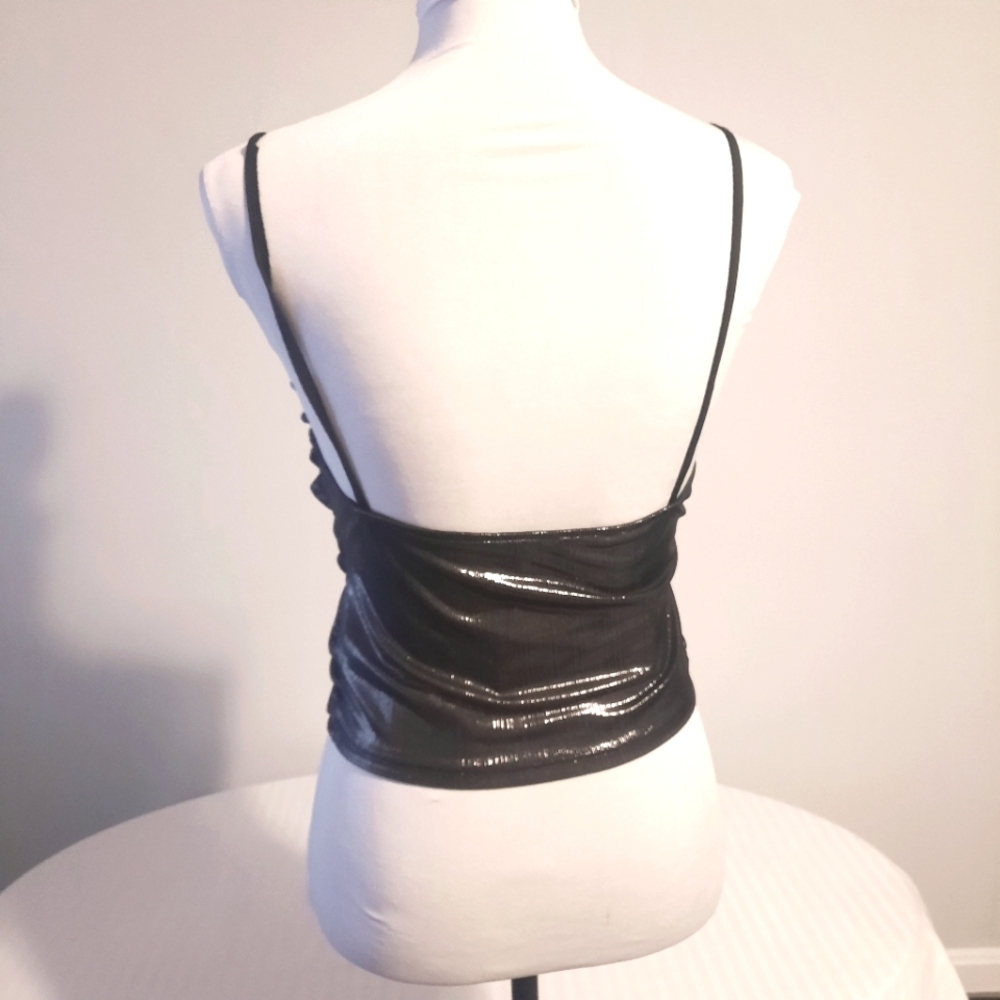 Zara Shiny Metallic Ruched Top Size Med - Picture 2 of 9